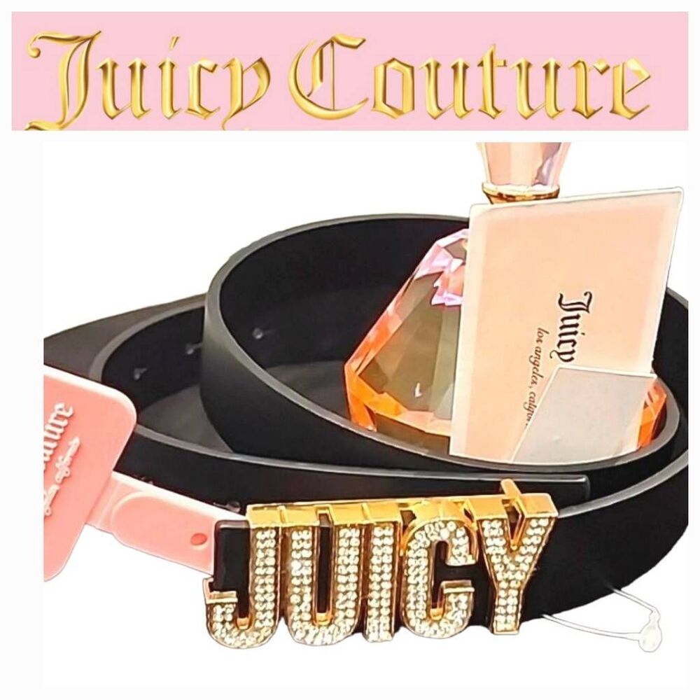 Juicy Couture Rhinestone Block Logo Buckle Belt